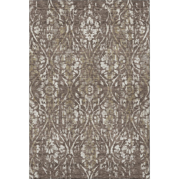 HomeRoots 5' X 8' Brown and Beige Floral Area Rug - Washable, Stain-Resistant, UV Protected for Daily Use 669038