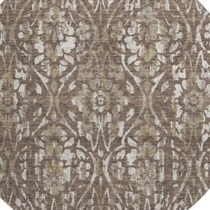 HomeRoots 8' Brown and Beige Floral Round Rug - Washable, UV-Protected, Durable Design for Busy Homes 669039