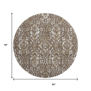 HomeRoots 8' Brown and Beige Floral Round Rug - Washable, UV-Protected, Durable Design for Busy Homes 669039