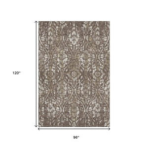 HomeRoots 8' X 10' Durable Brown & Beige Floral Area Rug - Washable, UV-Protected, Stain-Resistant Design! 669040