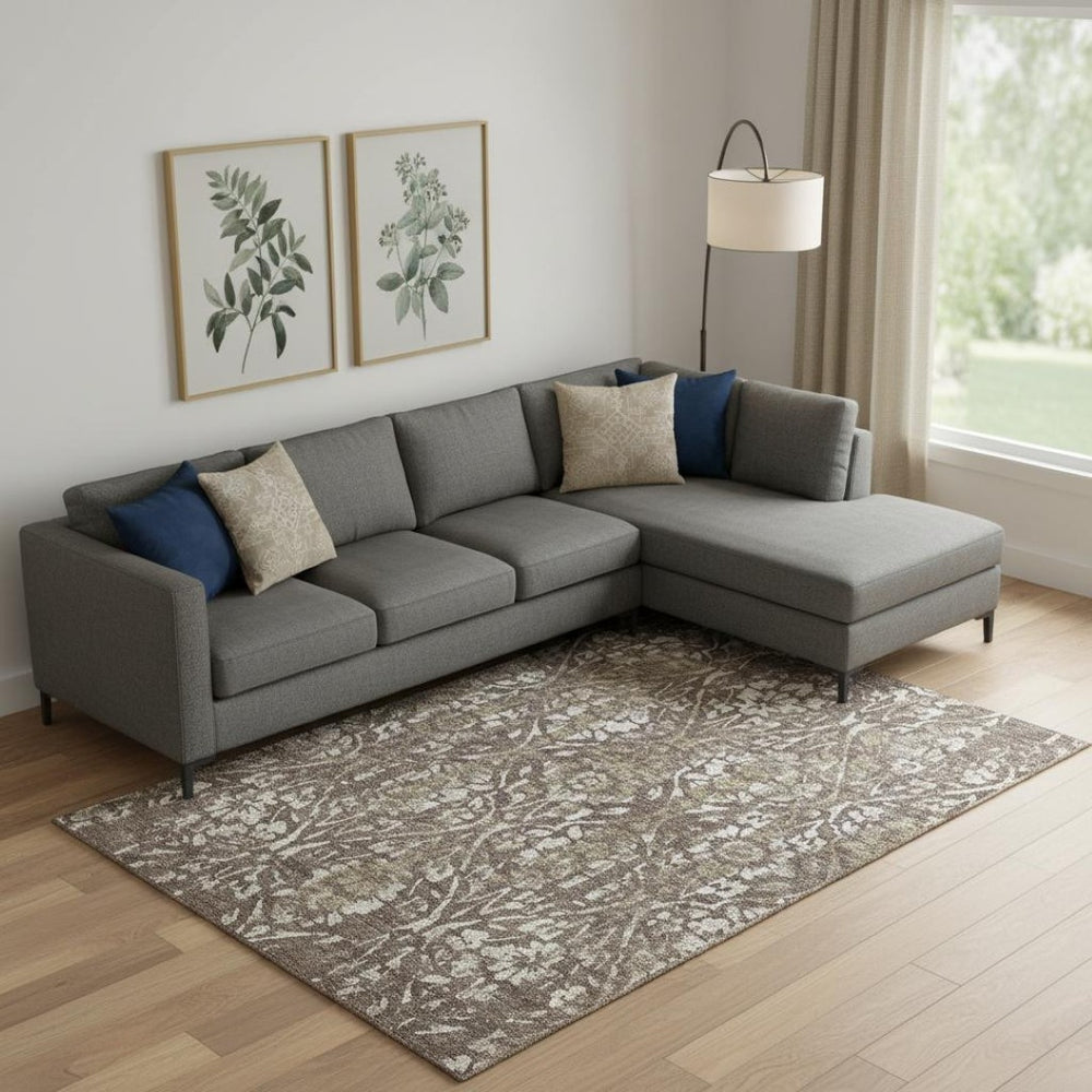 HomeRoots 8' X 10' Durable Brown & Beige Floral Area Rug - Washable, UV-Protected, Stain-Resistant Design! 669040