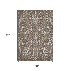 HomeRoots 9' X 12' Brown And Beige Floral Washable Area Rug - Stain Resistant, UV Protected, Family Friendly Design 669041