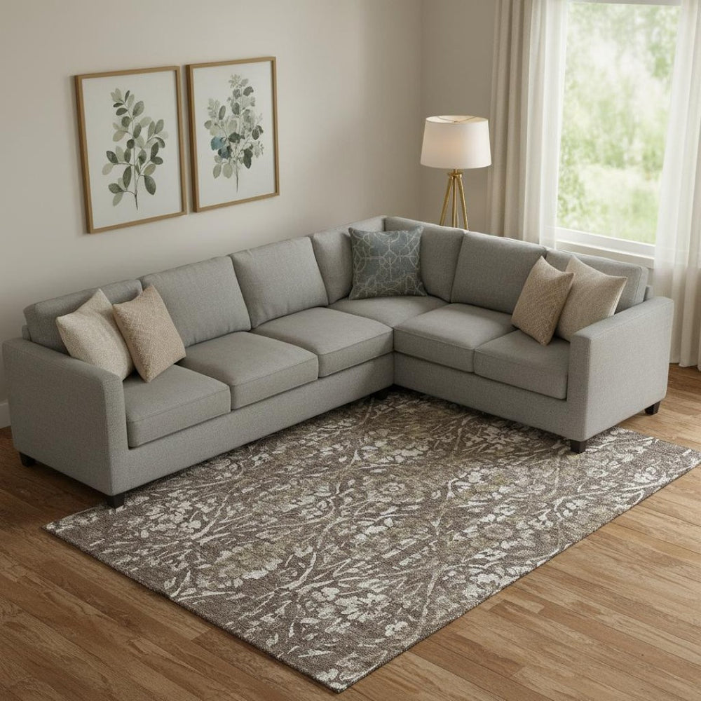 HomeRoots 9' X 12' Brown And Beige Floral Washable Area Rug - Stain Resistant, UV Protected, Family Friendly Design 669041