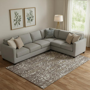 HomeRoots 9' X 12' Brown And Beige Floral Washable Area Rug - Stain Resistant, UV Protected, Family Friendly Design 669041