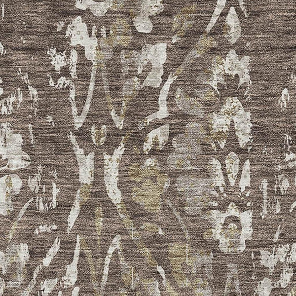HomeRoots 9' X 12' Brown And Beige Floral Washable Area Rug - Stain Resistant, UV Protected, Family Friendly Design 669041