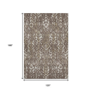 HomeRoots 10' Brown & Beige Floral Washable Area Rug with UV Protection - Perfect for Family Spaces & Pets! 669042