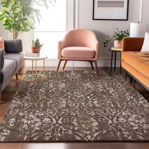 HomeRoots 10' Brown & Beige Floral Washable Area Rug with UV Protection - Perfect for Family Spaces & Pets! 669042