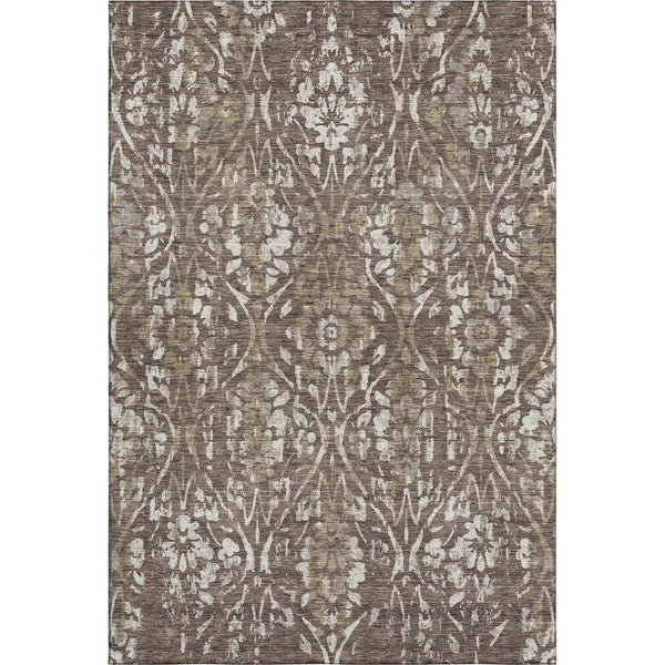 HomeRoots 10' Brown & Beige Floral Washable Area Rug with UV Protection - Perfect for Family Spaces & Pets! 669042