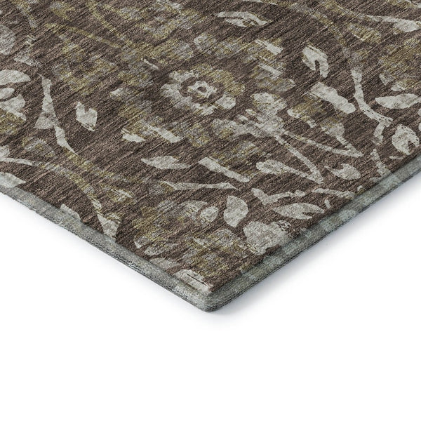 HomeRoots 10' Brown & Beige Floral Washable Area Rug with UV Protection - Perfect for Family Spaces & Pets! 669042