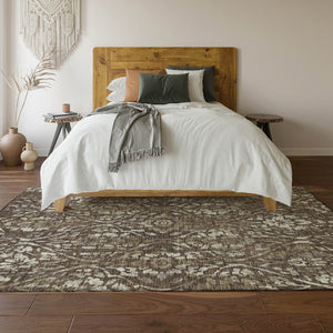 HomeRoots 10' Brown & Beige Floral Washable Area Rug with UV Protection - Perfect for Family Spaces & Pets! 669042