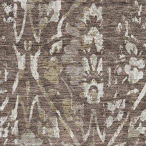 HomeRoots 10' Brown & Beige Floral Washable Area Rug with UV Protection - Perfect for Family Spaces & Pets! 669042