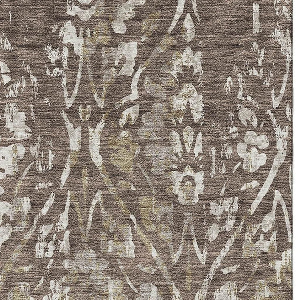 HomeRoots 10' Brown & Beige Floral Washable Area Rug with UV Protection - Perfect for Family Spaces & Pets! 669042