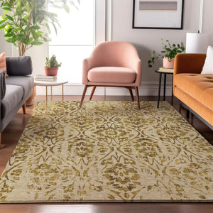 HomeRoots 5' X 8' Elegant Gold and Beige Floral Area Rug - Washable, UV-Protected for Stylish Durability 669044