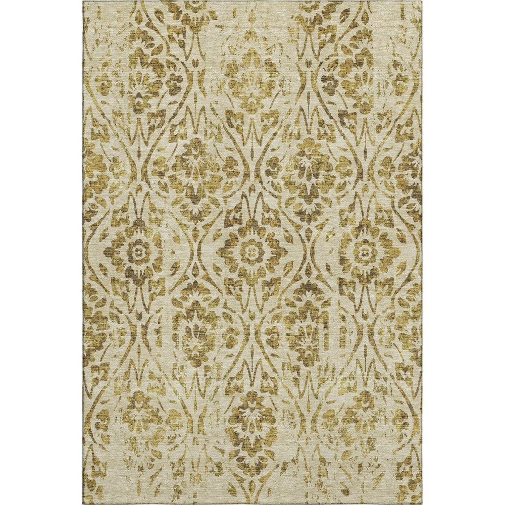 HomeRoots 5' X 8' Elegant Gold and Beige Floral Area Rug - Washable, UV-Protected for Stylish Durability 669044