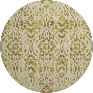 HomeRoots 8' Gold and Beige Floral Washable Round Rug - Stylish, Stain-Resistant, UV-Protected for Any Space 669045