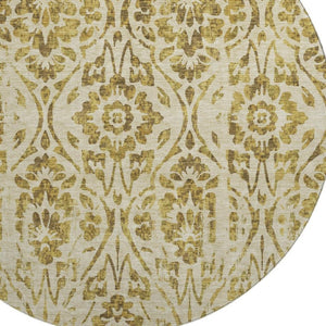 HomeRoots 8' Gold and Beige Floral Washable Round Rug - Stylish, Stain-Resistant, UV-Protected for Any Space 669045