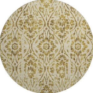 HomeRoots 8' Gold and Beige Floral Washable Round Rug - Stylish, Stain-Resistant, UV-Protected for Any Space 669045