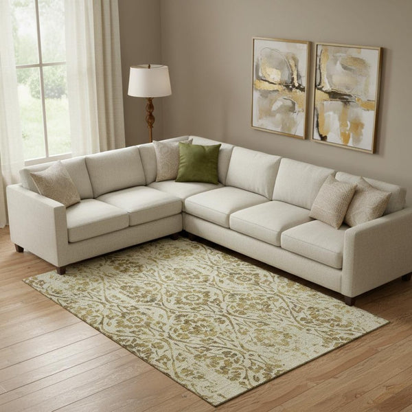 HomeRoots 8' X 10' Gold and Beige Floral Area Rug - Elegant, Washable, UV-Protected, Stain-Resistant Design 669046