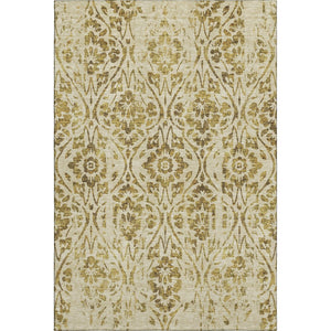 HomeRoots 8' X 10' Gold and Beige Floral Area Rug - Elegant, Washable, UV-Protected, Stain-Resistant Design 669046