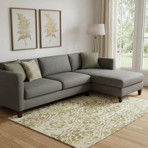 HomeRoots 9' X 12' Gold And Beige Floral Area Rug - Washable, UV Protected, Stylish & Durable for Busy Homes 669047