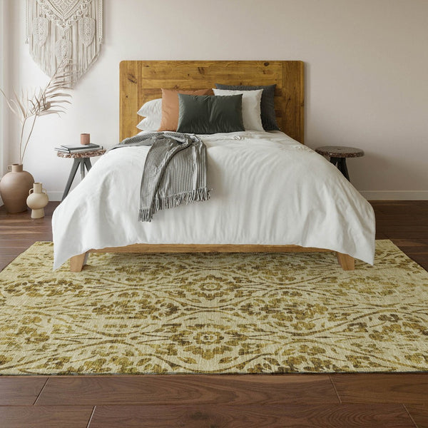 HomeRoots 9' X 12' Gold And Beige Floral Area Rug - Washable, UV Protected, Stylish & Durable for Busy Homes 669047