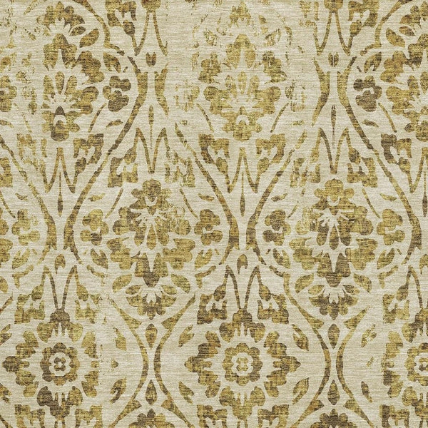HomeRoots 9' X 12' Gold And Beige Floral Area Rug - Washable, UV Protected, Stylish & Durable for Busy Homes 669047