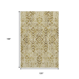 HomeRoots 10' X 14' Gold And Beige Floral Area Rug with UV Protection - Washable, Stain-Resistant Luxury for Homes 669048