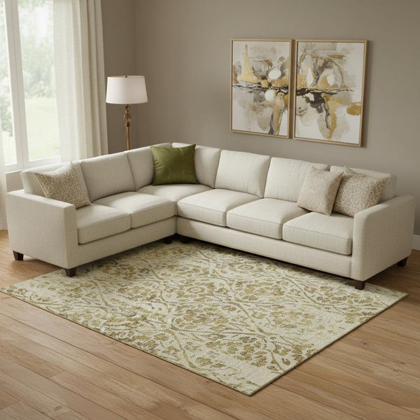 HomeRoots 10' X 14' Gold And Beige Floral Area Rug with UV Protection - Washable, Stain-Resistant Luxury for Homes 669048
