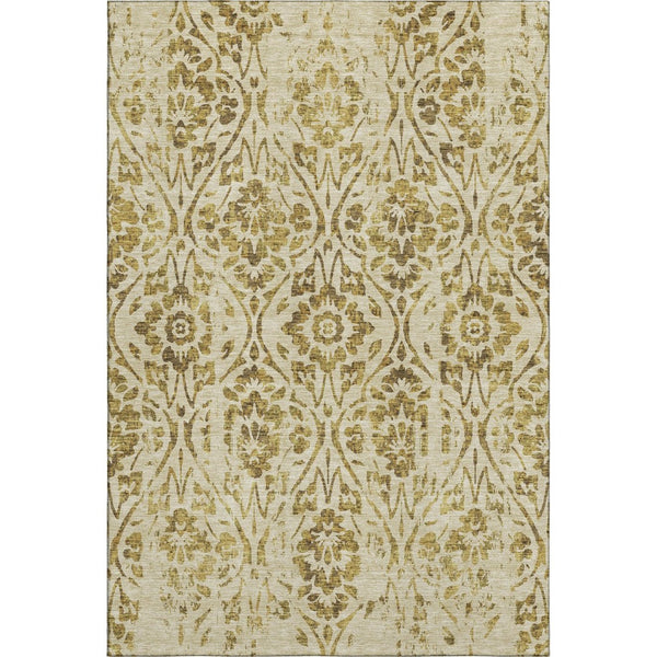 HomeRoots 10' X 14' Gold And Beige Floral Area Rug with UV Protection - Washable, Stain-Resistant Luxury for Homes 669048