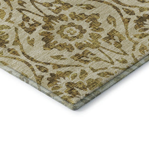 HomeRoots 10' X 14' Gold And Beige Floral Area Rug with UV Protection - Washable, Stain-Resistant Luxury for Homes 669048