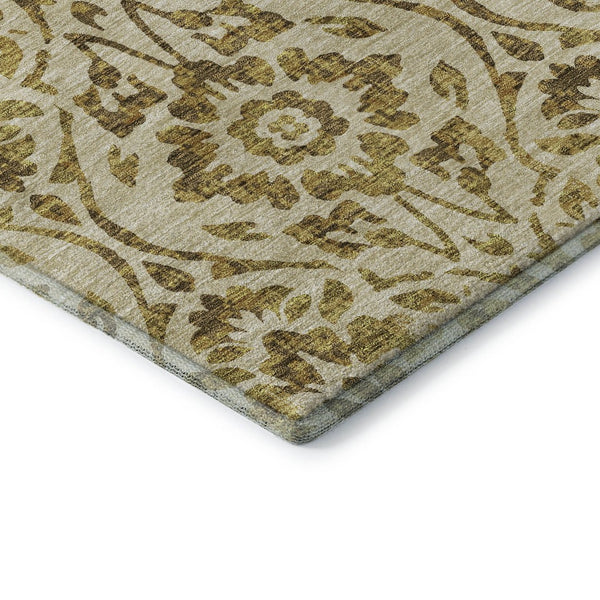HomeRoots 10' X 14' Gold And Beige Floral Area Rug with UV Protection - Washable, Stain-Resistant Luxury for Homes 669048