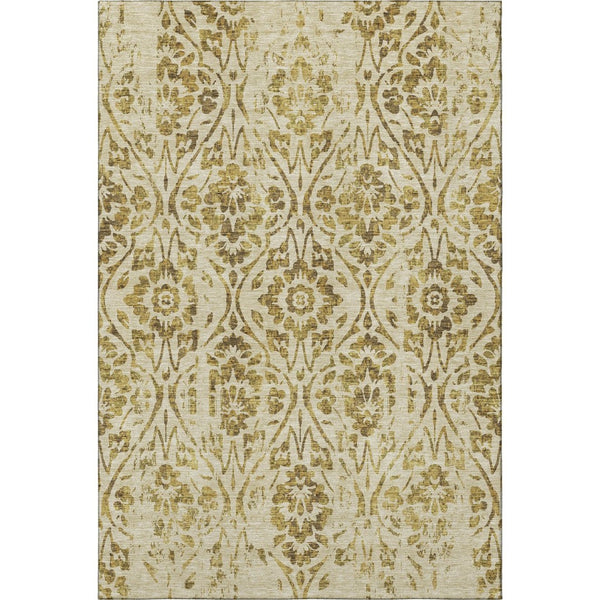 HomeRoots 10' X 14' Gold And Beige Floral Area Rug with UV Protection - Washable, Stain-Resistant Luxury for Homes 669048