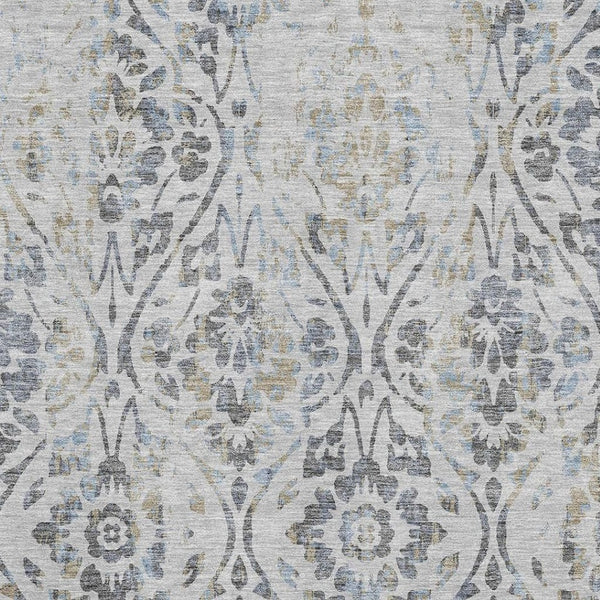 HomeRoots 5' X 8' Gray And Blue Floral Washable Area Rug with UV Protection - Durable, Stain-Resistant Elegance 669050