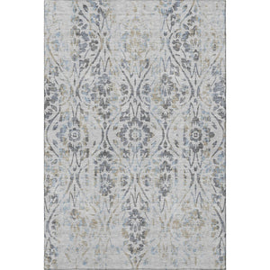HomeRoots 5' X 8' Gray And Blue Floral Washable Area Rug with UV Protection - Durable, Stain-Resistant Elegance 669050
