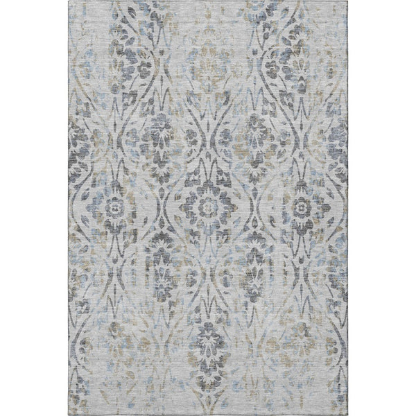 HomeRoots 5' X 8' Gray And Blue Floral Washable Area Rug with UV Protection - Durable, Stain-Resistant Elegance 669050