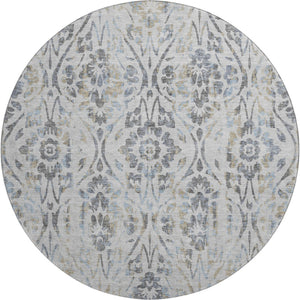 HomeRoots 8' Gray and Blue Floral Washable Round Rug | Durable, UV-Protected, Perfect for High-Traffic Areas 669051