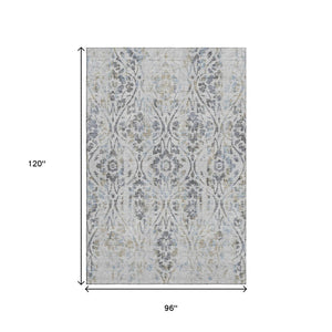 HomeRoots 8' X 10' Gray And Blue Floral Area Rug - Washable, UV-Protected, Perfect for High-Traffic Spaces! 669052