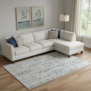 HomeRoots 8' X 10' Gray And Blue Floral Area Rug - Washable, UV-Protected, Perfect for High-Traffic Spaces! 669052
