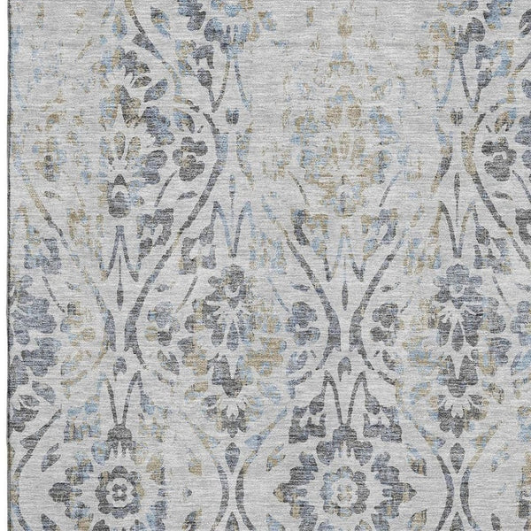 HomeRoots 8' X 10' Gray And Blue Floral Area Rug - Washable, UV-Protected, Perfect for High-Traffic Spaces! 669052