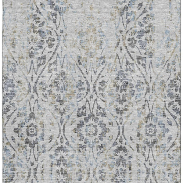 HomeRoots 8' X 10' Gray And Blue Floral Area Rug - Washable, UV-Protected, Perfect for High-Traffic Spaces! 669052