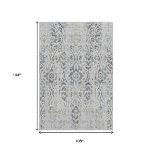 HomeRoots 9' X 12' Gray and Blue Floral Area Rug - Washable, UV-Protected, Stylish, and Durable Floor Covering 669053