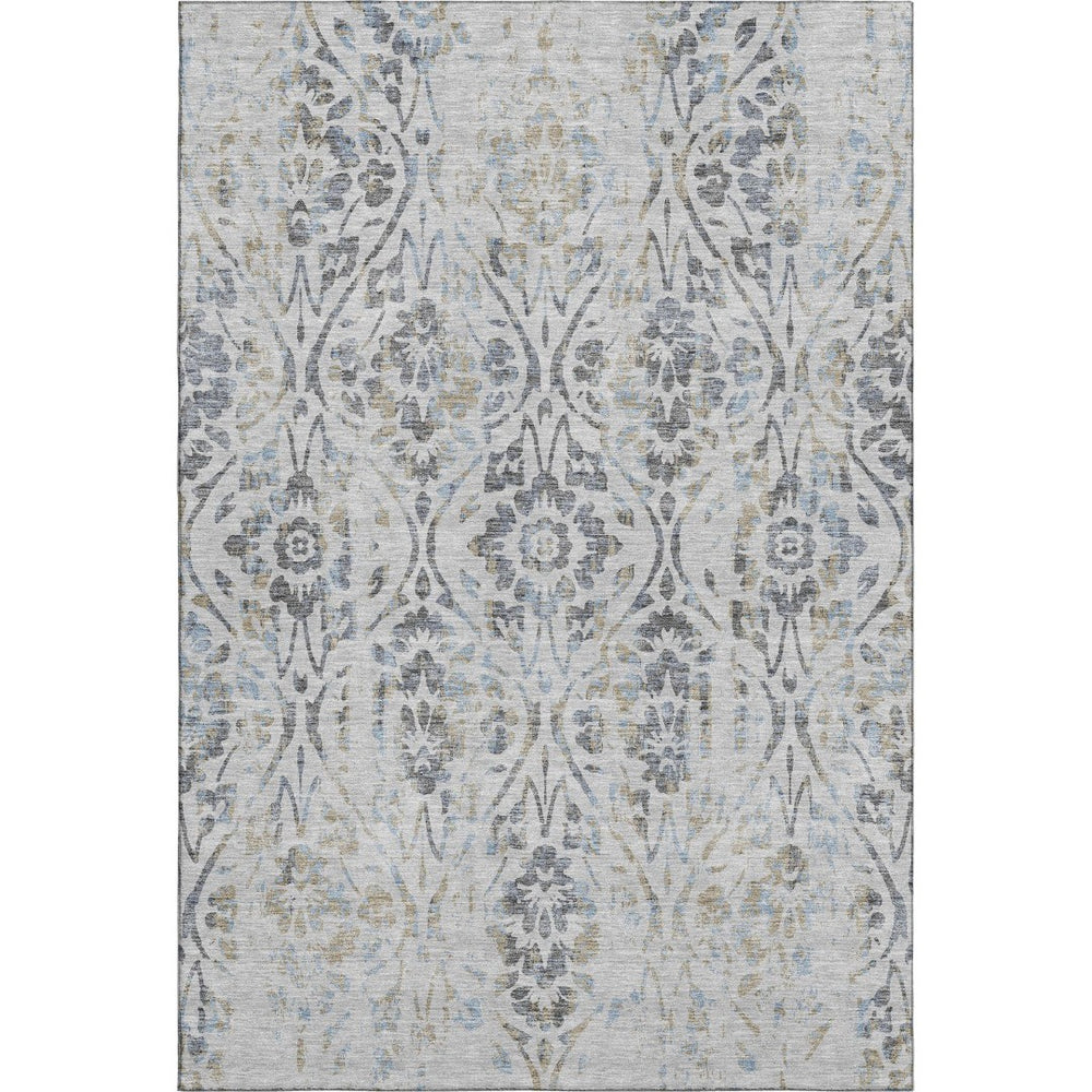 HomeRoots 9' X 12' Gray and Blue Floral Area Rug - Washable, UV-Protected, Stylish, and Durable Floor Covering 669053