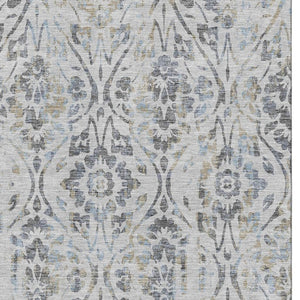 HomeRoots 9' X 12' Gray and Blue Floral Area Rug - Washable, UV-Protected, Stylish, and Durable Floor Covering 669053