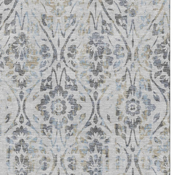 HomeRoots 9' X 12' Gray and Blue Floral Area Rug - Washable, UV-Protected, Stylish, and Durable Floor Covering 669053
