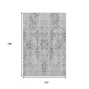 HomeRoots 10' Gray and Blue Floral Washable Area Rug - UV Protected, Durable, Easy-Care Design for Large Spaces 669054