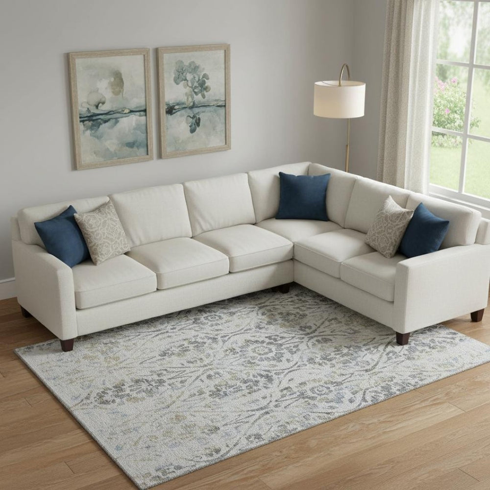HomeRoots 10' Gray and Blue Floral Washable Area Rug - UV Protected, Durable, Easy-Care Design for Large Spaces 669054