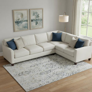HomeRoots 10' Gray and Blue Floral Washable Area Rug - UV Protected, Durable, Easy-Care Design for Large Spaces 669054