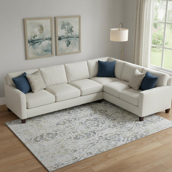 HomeRoots 10' Gray and Blue Floral Washable Area Rug - UV Protected, Durable, Easy-Care Design for Large Spaces 669054