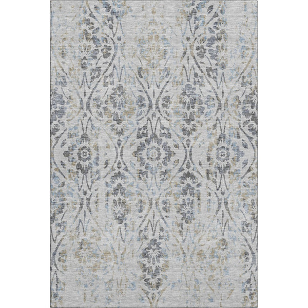 HomeRoots 10' Gray and Blue Floral Washable Area Rug - UV Protected, Durable, Easy-Care Design for Large Spaces 669054