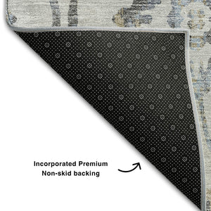 HomeRoots 10' Gray and Blue Floral Washable Area Rug - UV Protected, Durable, Easy-Care Design for Large Spaces 669054